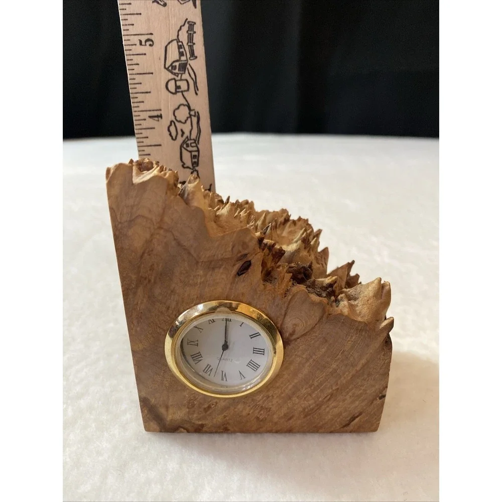 Charles Elkan Burl Wood Rough Edge Book‎ End Analog Clock MCM Not Working
